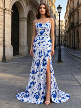 Robe longue de soirée formelle sirène en satin, à col drapé, bretelles spaghetti et fente #FE002
