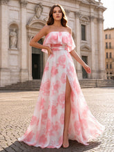 Trägerloses Chiffon-Maxikleid mit Herzausschnitt, Volants und schulterfreiem Design für formelle Anlässe