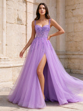 Vestido de festa de tule brilhante com design versátil, corpete de lantejoulas e corte princesa #FEPR021