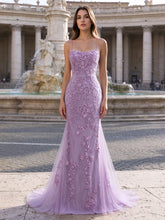 Körperbetontes, rückenfreies Spitzen-Tüll-Abendkleid mit Spitzenapplikationen #FEPR003