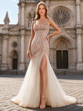 Abito da sera elegante in tulle a sirena con corsetto e perline #FE008