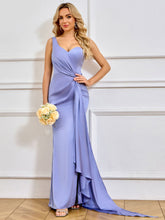 Vestidos de madrinha de um ombro só, longos, de cetim de seda, para baile e noite
