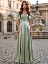Brautjungfernkleid in A-Linie aus Satin mit Flügelärmeln, Herzausschnitt und elegantem Abendkleid-Stil #BM2501022