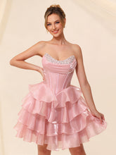 Robe de rentrée en organza à volants, bustier corseté, coupe trapèze, robe de bal courte #HC2604046