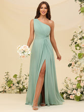 Vestido de chiffon de um ombro só para madrinhas, com corte em linha A, para festas e eventos noturnos