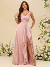V Neck Satin Bridesmaid Dresses Twist Ruffles A-Line Evening Prom Gowns #BM2507147