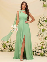 Elegantes Abendkleid aus Chiffon mit Schal, One-Shoulder-Träger und A-Linie, Kleid für Hochzeitsgäste #BM2507131