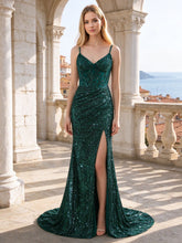 Pailletten-Abschlussballkleid in Meerjungfrauen-Silhouette mit Spaghettiträgern und Korsett, elegantes Abendkleid #FEPR022