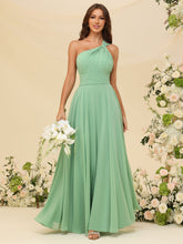 Vestidos de madrinha de chiffon de um ombro só, franzidos, modelo linha A, para noite formal