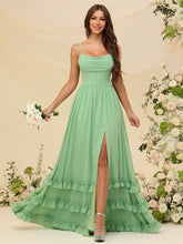 Vestidos de madrinha de chiffon com babados e echarpe, modelo corset em linha A, para noite e baile