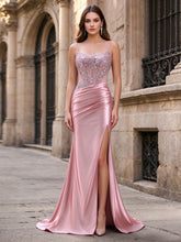 Abendkleid aus Satin im Meerjungfrauenstil mit Pailletten und Strasssteinen #PR2511035