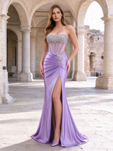 Robes de soirée et de cérémonie en satin avec strass, sans bretelles, corset froncé, robe de bal #FE010