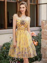 Robes de rentrée superposées en tulle à volants, dos nu, avec imprimé floral #FEHC021
