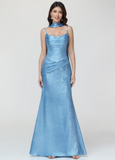 Metallic-Ballkleid im Meerjungfrauen-Stil mit Spaghettiträgern, festliches Abendkleid #FEPR034