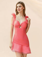 Mini-robe de bal en organza à volants, découpe cœur et bretelles à nœud #HC2604028