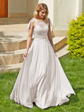 Vestido de noiva de renda e chiffon, longo, corte evasê, com mangas em forma de capa, para a noiva, vestido de gala para a noite #FEWD013