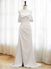 Elegante vestido de noiva de cetim, ombro a ombro, com drapeado, para a noiva #FEWD008