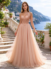 Glitzerndes trägerloses A-Linien-Abendkleid aus Tüll mit Perlenverzierung für glamouröse Bälle #PR2608018