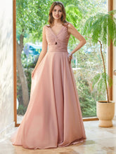 Chiffon-Abendkleid für festliche Anlässe mit V-Ausschnitt, A-Linie, gerafft, bodenlanges Ballkleid #FE033