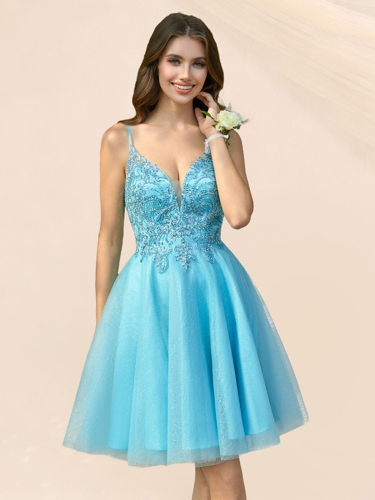 Vestido de fiesta de bienvenida de tul brillante, con lentejuelas y bordado, para cóctel #HC2401940