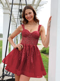 Wandelbares Abschlussballkleid aus glitzerndem Tüll mit Pailletten und kurzem Schnitt #HC2603013