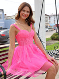 Wandelbares Abschlussballkleid aus glitzerndem Tüll mit Pailletten und kurzem Schnitt #HC2603013